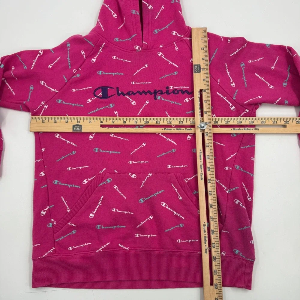 Champion All Over Logo Hoodie Pink Authentic Athleticwear‎ Girls XL